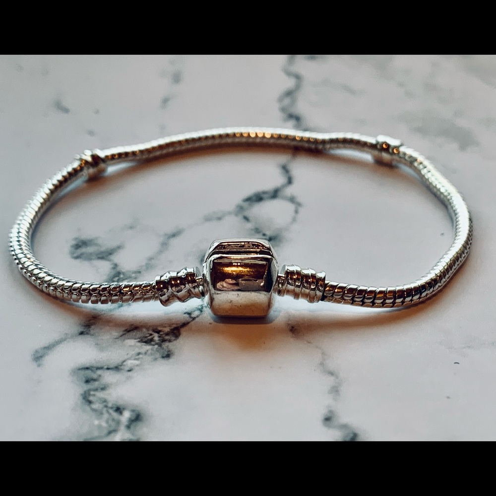 European Sterling Silver Barrel Clasp Charm Bracelet